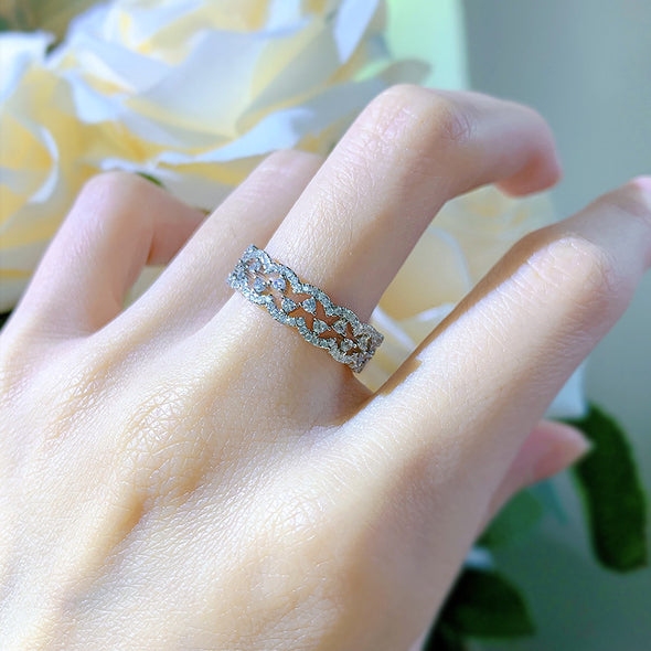 2 pcs Lace Stacking Ring Wedding Band in Sterling Silver
