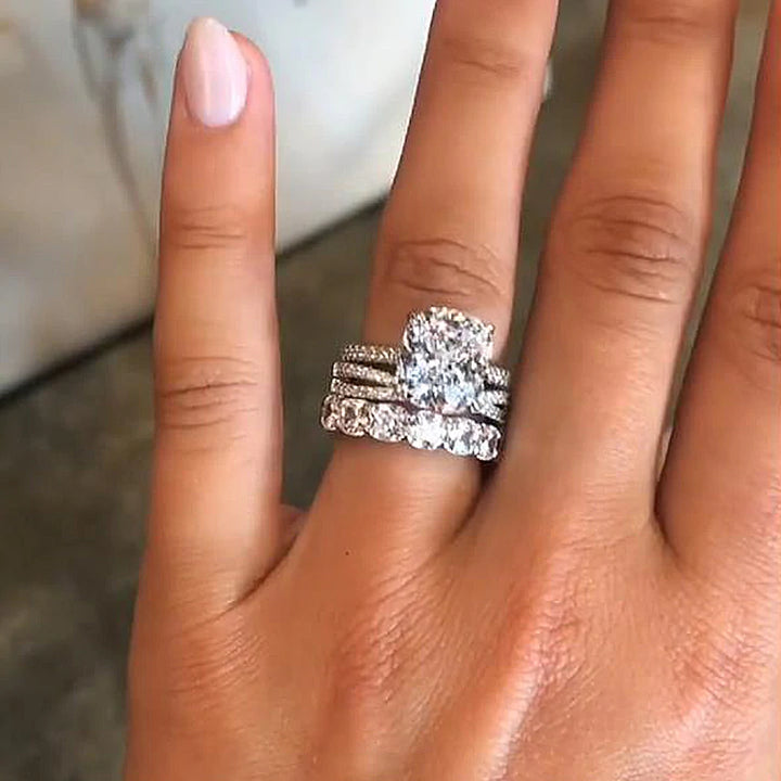 Sale Luxury 3PC Cushion Cut Bridal Set In Sterling Silver