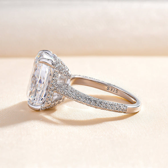 Elongated Cushion Cut Engagement Ring In Sterling Silver