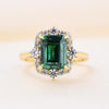 Vintage Emerald Green Halo Sterling Silver Engagement Ring