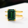 Classic Emerald Green Golden Tone Engagement Ring In Sterling Silver