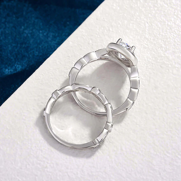 Unique Design Leaf & Vine Halo Oval Cut Bridal Set in Sterling Silver