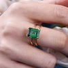 Classic Emerald Green Golden Tone Engagement Ring In Sterling Silver