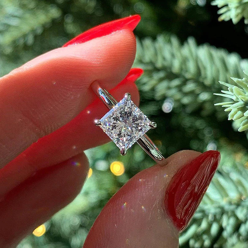 Classic Princess Cut Solitaire Ring In Sterling Silver shine of diamond