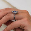 Halo Cushion Cut Blue Gemstone 925 Sterling Silver Engagement Ring