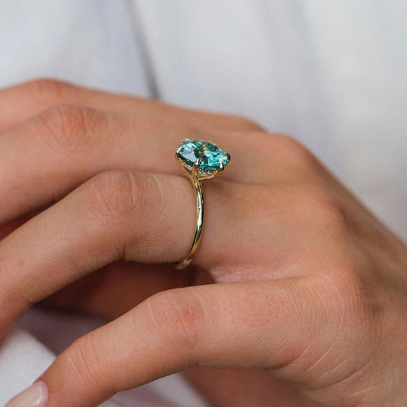 Classic Paraiba Tourmaline Round Cut Engagement Ring In Sterling Silver