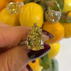 Vintage Yellow Pear Cut Engagement Ring In Sterling Silver