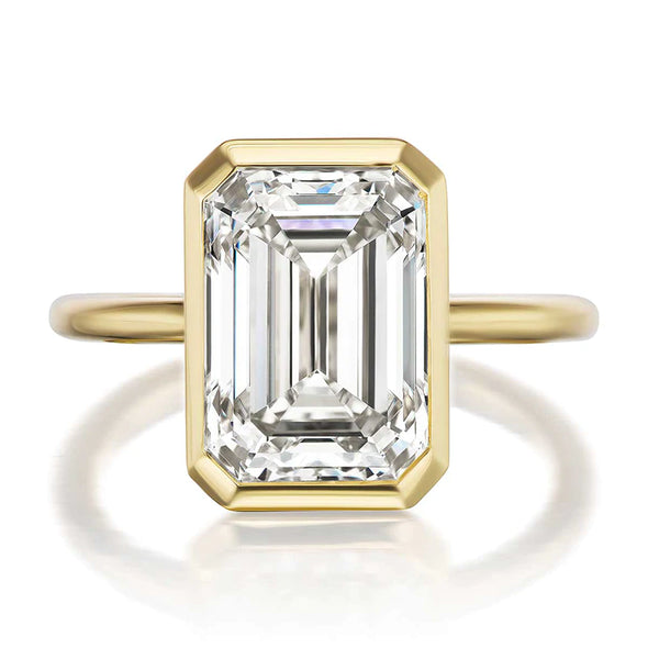 Elegant Emerald Cut Sterling Silver Bezel Engagement Ring In Golden Tone