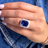 Retro Double Halo Blue Cushion Cut Engagement Ring In Sterling Silver