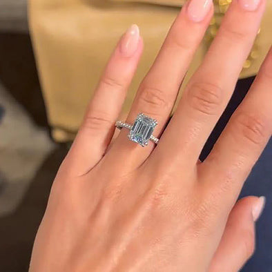 Classic 4Prong Emerald Cut Engagement Ring In Sterling Silver
