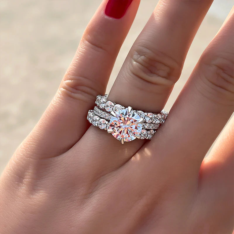 Exqusite Classic Round Cut 3PCS Bridal Set In Sterling Silver