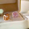 Pink Radiant Cut Rose Golden Plated Stud Earrings