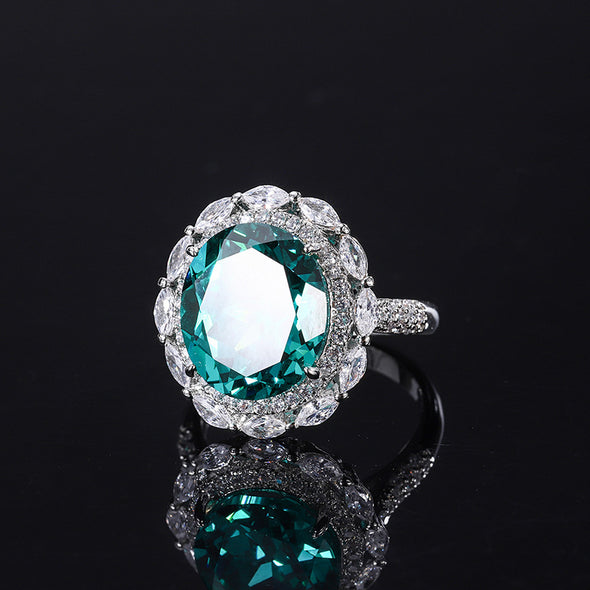 Full Diamond Tourmaline Paraiba Sterling Silver Engagement Ring