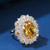 Gorgeous Yellow Oval Cut Cluster Sterling Silver Engagement Ring