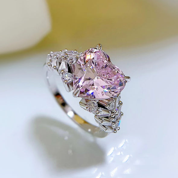 Exquisite 3 Prong Purple Heart Cut Engagement Ring In Sterling Silver
