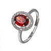 Ruby Halo Oval Cut Adjustable Engagement Ring In Sterling Silver