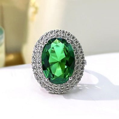 5.0 CT Retro Green Halo Oval Cut Sterling Silver Engagement Ring