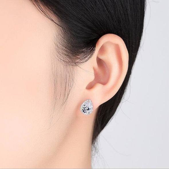Pear Cut Halo Moissanite Stone Stud Earrings