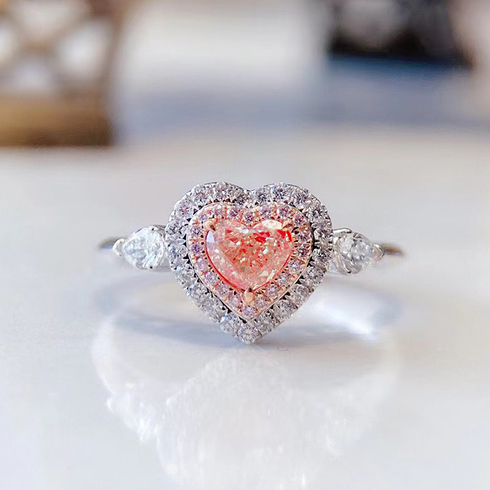 Heart Shape Natural Pink Sapphire and Diamond Halo Ring and Matching Band  in platinum. (GR-5336)