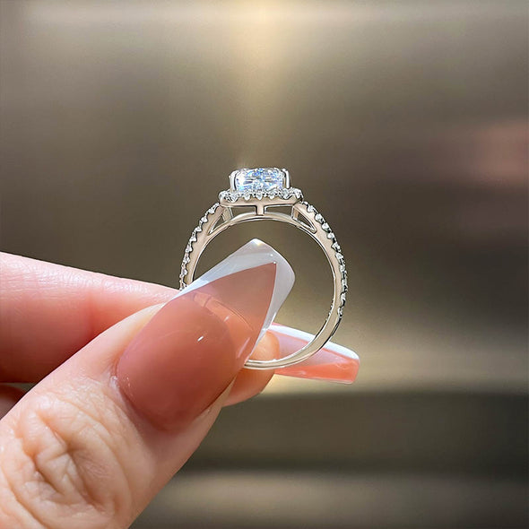 Sparkle Split Shank Halo Radiant Cut Sterling Silver Engagement Ring