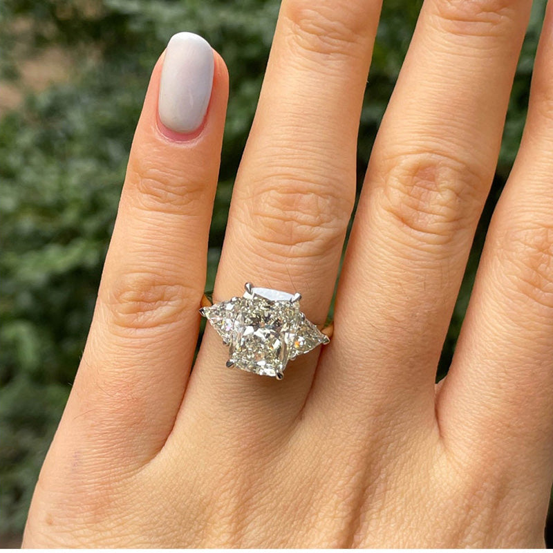 2.90 Ct 3-Stone Radiant Cut & Trapezoid Diamond Engagement Ring G VS2 GIA  14K | eBay