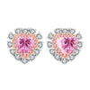 Heart Cut Pink Gemstone Halo Stud Earrings in Sterling Silver