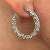 Exquisite Emerald Cut & Round Cut Hoop Earrings In Sterling Silver