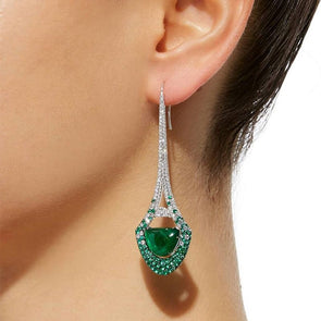 Eiffel Tower Design Emerald Cabochon Sterling Silver Drop Earrings