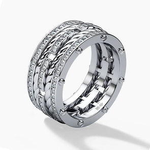 Round Cut Pave Set Rope Wedding Band For Men in Sterling Silver
