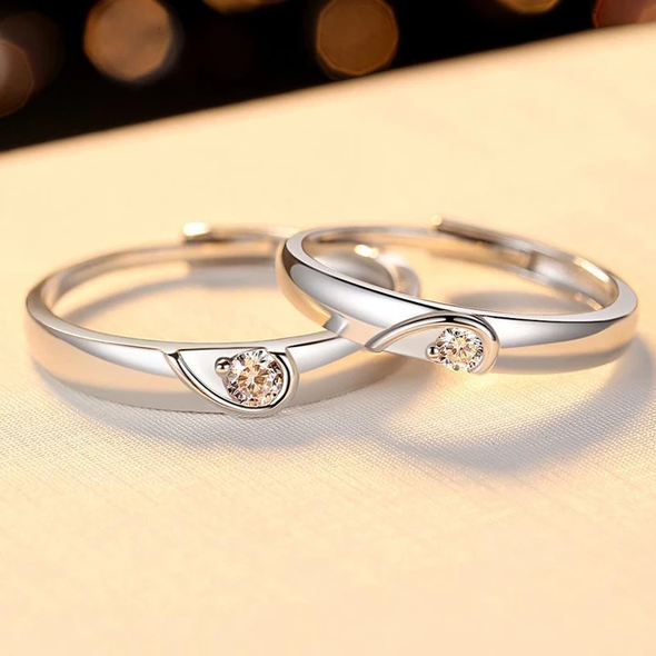 Heart Design Sterling Silver Couple Rings (2 rings included)
