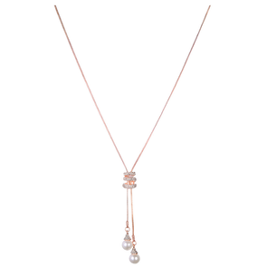 Spiral Design Crystal & Pearl Y Necklace
