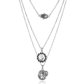 Silver Tone Sun & Moon & Hamsa Layered Necklace