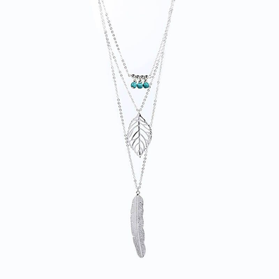Feather & Leaf Detail Layered Necklace