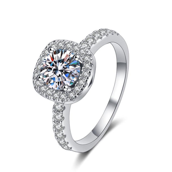 Moissanite Halo Round Cut Sterling Silver Engagement Ring