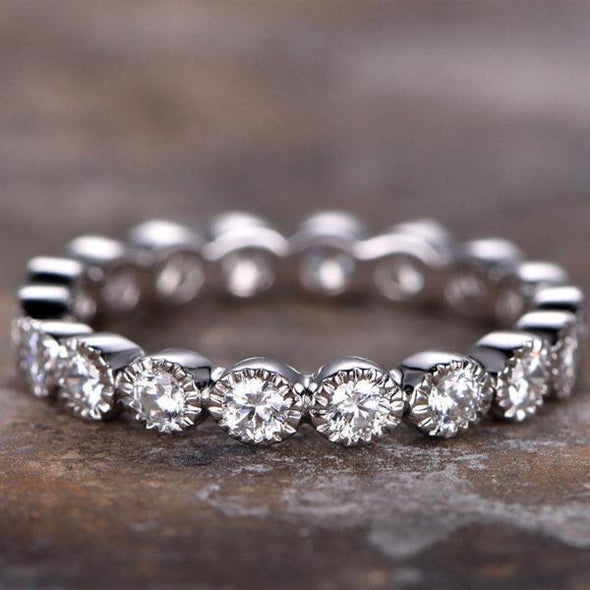 Four Row Full Eternity Stackable Wedding Band In Sterling Silver