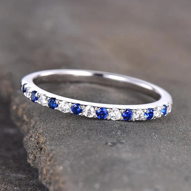 Blue And White Design Half Eternity Wedding Band In Sterling Silver