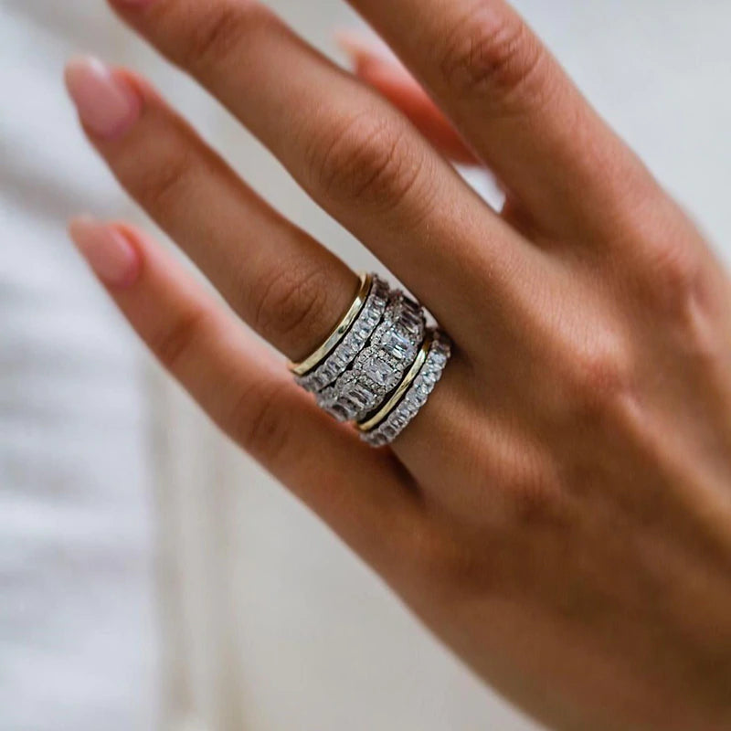 5PCS Stunning Wedding Band Set In Sterling Silver – shine of diamond