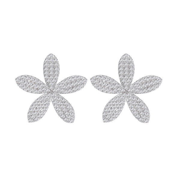 Pave Flower Stud Earrings in Sterling Silver
