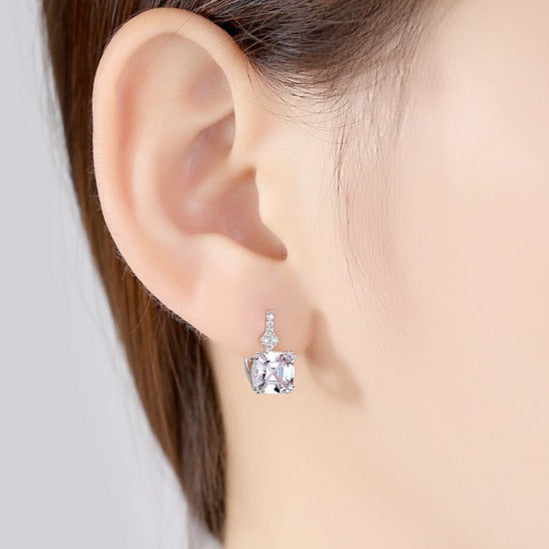 Asscher Cut Morganite Earrings in Sterling Silver