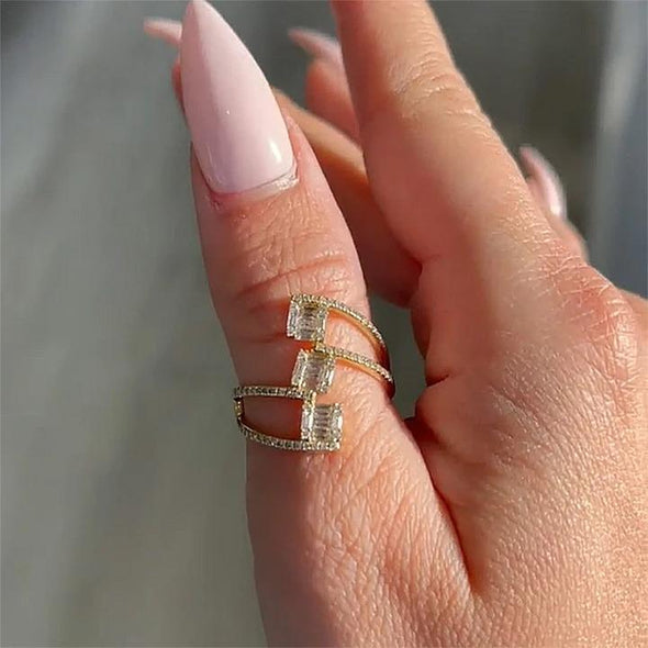 Emerald Cut Stackable Ring in Golden Tone