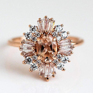 Vintage Cluster Oval Cut Engagement Ring In Rose Golden Tone