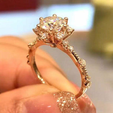 Round Cut Snowflake Design Engagement Ring