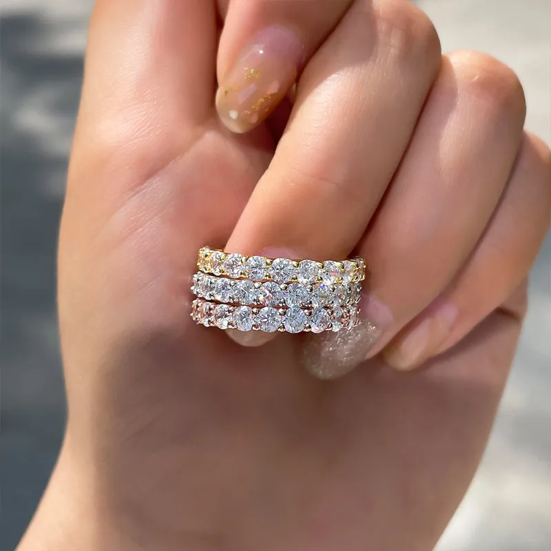 3 Color Available) Classic Round Cut Sterling Silver Stackable Wedding Band