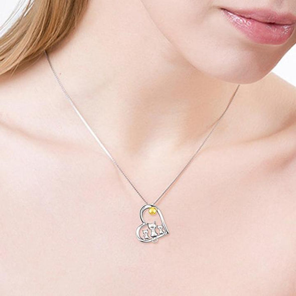 Heart Pendant Necklace With Family Cat