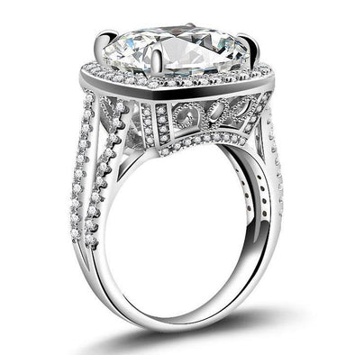 Cushion Cut Halo Split Sterling Silver Engagement Ring