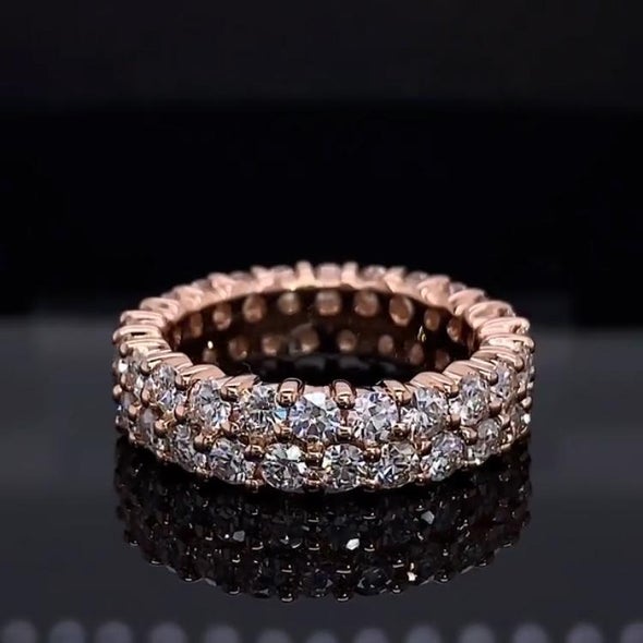 Rose Golden Round Cut Wedding Band In Sterling Silver