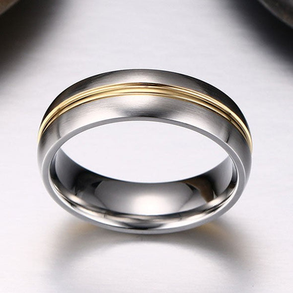 Simple Design Gold Inlay Titanium Wedding Band For Men