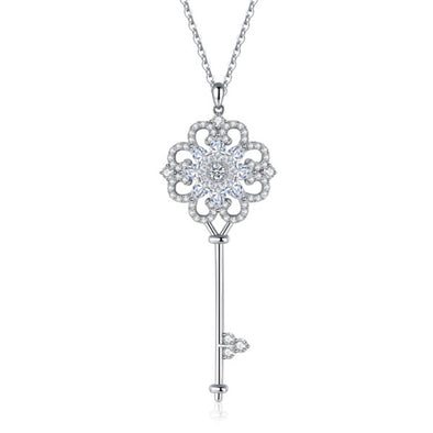 Flower Shaped Key Pendant Necklace in Sterling Silver