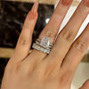 3 Pcs Solitaire Cushion Cut Wedding Ring Set In Sterling Silver