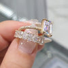 Emerald Cut Gold Tone Classic Bridal Ring Sets in 925 Sterling Silver